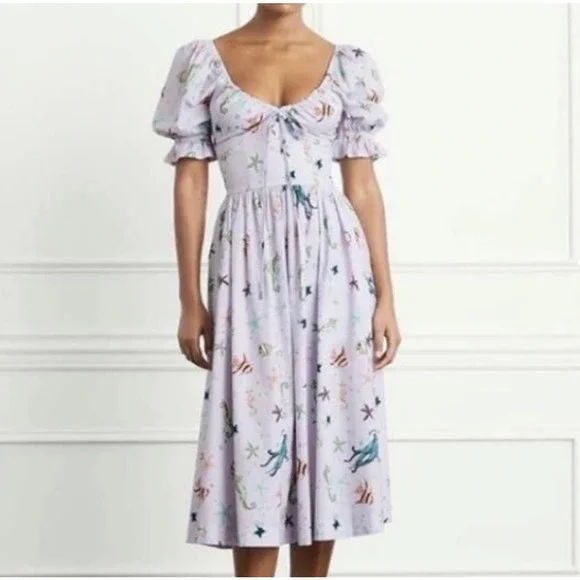 HILL HOUSE The Ophelia Dress in Purple Sea Creatures NWT Size XS - Picture 4 of 11